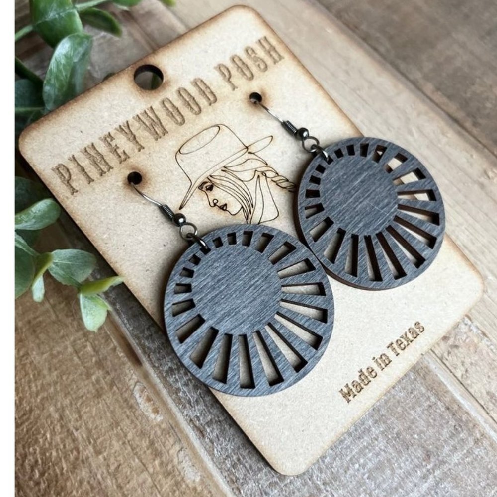 Western boho wood earrings Graphite Grey